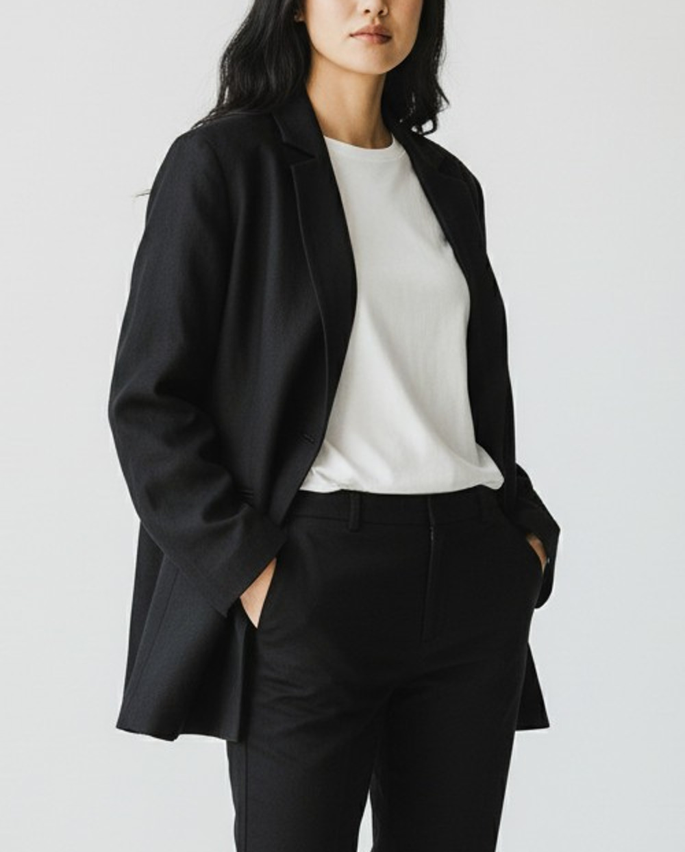 B0 Auth EILEEN FISHER Black Wool Knit V-Neck Open Front Cardigan Sweater Size M